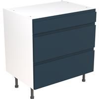 Kitchen Kit Flatpack J-Pull Kitchen Cabinet Base 3 Drawer Unit Ultra Matt 800mm in Indigo Blue MFC