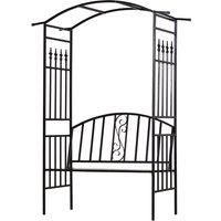 Outsunny Garden Metal Arch Arbour with Bench Love Seat Outdoor Patio Rose Trellis Pergola Climbing Plant Archway Tubular- 152L x 58W x 208Hcm