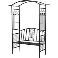Outsunny Garden Metal Arch Arbour with Bench Love Seat Outdoor Patio Rose Trellis Pergola Climbing Plant Archway Tubular - 152L x 58W x 207Hcm