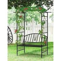 Outsunny Garden Metal Arch Arbour with Bench Love Seat Outdoor Patio Rose Trellis Pergola Climbing Plant Archway Tubular - 152L x 58W x 207Hcm