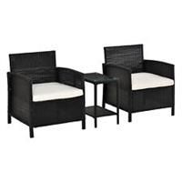 Outsunny 3 PCs Rattan Outdoor Set 2 Cushioned Single Sofa Coffee Table Black