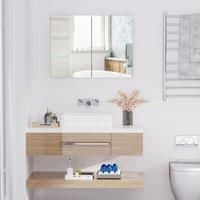 HOMCOM Double Door Wall Mounted Glass Mirror Cabinet Bathroom 3 Tier Shelf Organiser Waterproof Modern Storage Unit Wooden Frame 80L x 60H x 15D(cm)