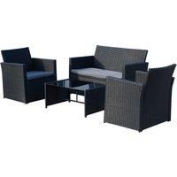 Outsunny 4-Seater Rattan Garden Sofa Set Outdoor Patio Wicker Weave 2-seater Bench Chairs & Coffee Table Conservatory Furniture - Black