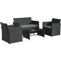 Outsunny 4-Seater Rattan Garden Sofa Set Outdoor Patio Wicker Weave 2-seater Bench Chairs & Coffee Table Conservatory Furniture - Black