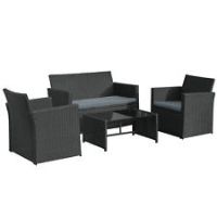 Outsunny 4 pcs Rattan Garden Sofa Set Patio Bench Chairs & Coffee Table  Black