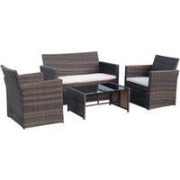Outsunny 4-Seater Rattan Garden Sofa Set Outdoor Patio Wicker Weave 2-seater Bench Chairs & Coffee Table Conservatory, Brown