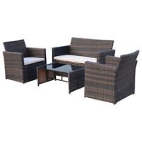 Outsunny 4 pcs Rattan Garden Sofa Set Patio Bench Chairs & Coffee Table - Brown