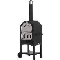 Outsunny Outdoor Garden Pizza Oven Charcoal BBQ Grill 3-Tier Freestanding w/Chimney,Mesh Shelf,Thermometer Handles, Wheels Garden Party Gathering Stainless Steel Cooker