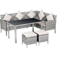 5Pcs Rattan Dining Set w/ Sofa,Coffee Table Footstool Garden Furniture