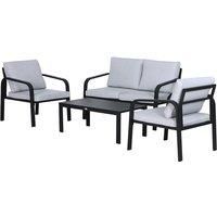 Outsunny 4pc Garden Loveseat Chairs Table Furniture w/ Cushion - Black