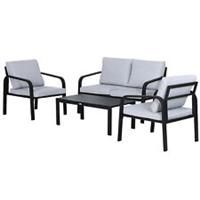 Outsunny 4pcs Garden Sectional Loveseat Chairs Table Furniture w/ Cushion, Black