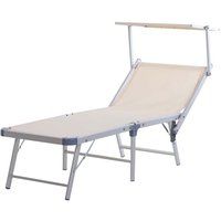 Outsunny Garden Sun Lounger Textilene Chaise Lounge Reclining Chair with Canopy Adjustable Backrest Bed Aluminium Frame - Beige