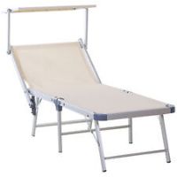 Outsunny Outdoor Lounger Fold 180 Reclining Chair w/ Adjustable Canopy Beige