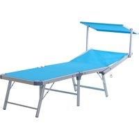 Outsunny Garden Sun Lounger Texteline Chaise Lounge Reclining Chair with Canopy Adjustable Backrest Bed Aluminium Frame  Blue