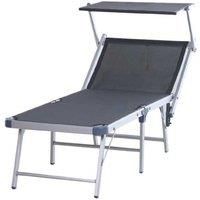 Outsunny Aluminium Foldable Sun Lounger, Outdoor Adjustable Backrest Reclining Chaise Lounge Chair with Sun Roof, Grey