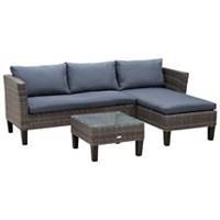 Outsunny 3 PCs Rattan Outdoor Set Cushion L Shape Corner Sofa Coffee Table