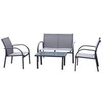 Outsunny 4pcs Patio Furniture Set Garden Sofa Glass Top Coffee Table Chairs