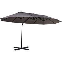Outsunny Double Parasol Patio Umbrella Garden Sun Shade w/Steel Pole 12 Support Ribs Crank Handle Easy Lift Twin Canopy - Grey