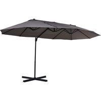 Outsunny Double Parasol Patio Umbrella Garden Sun Shade w/ Steel Pole 12 Support Ribs Crank Handle Easy Lift Twin Canopy - Grey