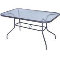 Outsunny Garden Dining Table Glass Top Metal Frame with Parasol Hole Outdoor Balcony Grey 140L x 80Wcm