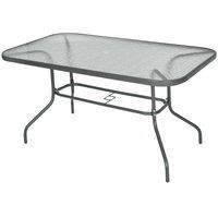 Outsunny Aquatex Glass Garden Table Curved Metal Frame w/ Parasol Hole 4 Legs Outdoor Dining Sturdy Balcony Friends Family Tempered Grey