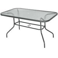 Outsunny 1.4m Metal Garden Dining Table Outdoor Patio Glass Top Umbrella Hole