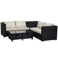 Outsunny 4Pcs Patio Rattan Sofa Garden Furniture Set Table w/ Cushions Black
