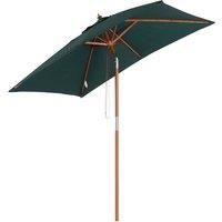 Outsunny 2m x 1.5m Patio Garden Parasol Sun Umbrella Sunshade Canopy Outdoor Backyard Furniture Fir Wooden Pole 6 Ribs Tilt Mechanism - Green
