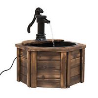 Outsunny WoodenElectric Water Fountain Garden Ornament w/Hand Pump Vintage Style
