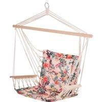 Outsunny Garden Outdoor Hanging Hammock Chair Thick Rope Frame Wooden Arms Safe Wide Seat Garden Outdoor Spot Stylish Multicoloured floral