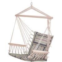 Outsunny Garden Outdoor Hanging Hammock Chair Thick Rope Frame Wooden Arms Safe Wide Seat Garden Outdoor Spot Stylish Multi-Color Stripe