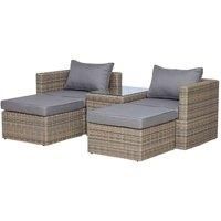 Outsunny 5 Pcs Rattan Garden Furniture Set w/Tall Glass-Top Table Aluminium Frame Plastic Wicker Thick Soft Cushions Comfortable Outdoor Balcony Home Sofa - Grey