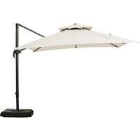 Outsunny 2.7 x 2.7(m) Garden Cantilever Roma Parasol with Aluminum Frame, Crank and Tilt, UV 50+, 360° Rotation, 180g Polyester Sun Shade Canopy with Base Weights and Cover, Beige