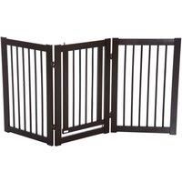PawHut Freestanding Dog Gate Wood Doorway Safety Pet Barrier Fence Foldable w/Latch Support Feet Deep Brown, 155 x 76 cm