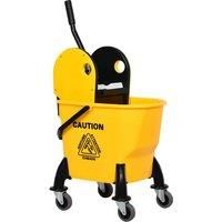 26L Mop Bucket & Water Wringer Wheels Plastic Body Metal Handle Yellow