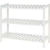 HOMCOM 3-Tier Shoe Rack Wood Frame Slatted Shelves Spacious Open Hygienic Storage Home Hallway Furniture Family Guests 70L x 26W x 57.5H cm - White