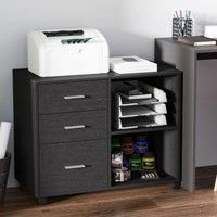 HOMCOM Freestanding Printer Stand Unit Office Desk Side Mobile Storage w/Wheels 3 Drawers, 2 Open Shelves Modern Style 80L x 40W x 65H cm - Black