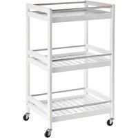 3-Tier Home Trolley Kitchen Storage w/ Steel Bars 4 Wheels Rolling White - Homcom