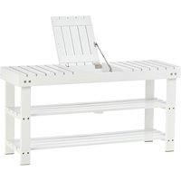 HOMCOM 3-Tier Open Shoe Rack w/Hidden Storage Wood Frame Slatted Shelves Home Storage Unit Compartment Rack Bench Hallway Furniture White - 90L x 29W x45H cm