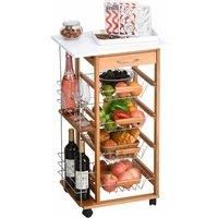 HOMCOM Multi-Use Kitchen Cart Trolley w/ 4 Baskets 2 Side Racks Drawer Worktop 4 Wheels Island Home Kitchen Food Storage Spice Vegetables Fruits Smooth Rolling Compact Furniture White Brown
