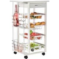 HOMCOM Multi-Use Kitchen Cart Trolley w/ 4 Baskets 2 Side Racks Drawer Worktop 4 Wheels Island Home Kitchen Food Storage Spice Vegetables Fruits Smooth Rolling Compact Furniture White