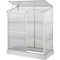 Outsunny 3 Tier Greenhouse Garden Outdoor Cold Frame Plant Flower Growth Transparent Polycarbonate Board Openable Roof Sliding Door w/Foundation 129.5L x 58W x 140H cm