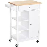 HOMCOM Kitchen Storage Trolley Unit With Wood Top Shelves
