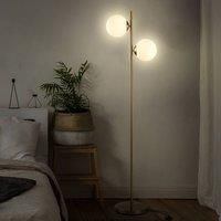 HOMCOM 2 Glass Shade Floor Lamp Metal Pole Cool Modern Decorative w/Floor Switch Home Office Furnishing Gold