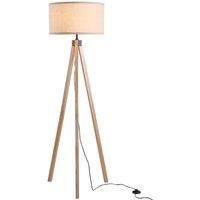 Wood Tripod Floor Lamp Home Lighting Elegant E27 Bulb Linen Shade Beige  Homcom