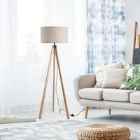 Wood Tripod Floor Lamp Home Lighting Elegant E27 Bulb Linen Shade Beige  Homcom