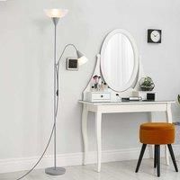 HOMCOM Modern Floor Reading Lamp 2 Adjustable Heads Light Steel Base Living Room Bedroom Office Furnishing