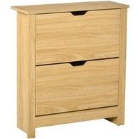 HOMCOM Narrow Shoe Cabinet, Space Saving Shoe Storage Cabinet with 2 Flip Drawers and Adjustable Shelves for 12 Pairs of Shoes for Hallways and Living Room, Natural Wood Finish