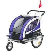 HOMCOM 2 in 1 Bike Trailer Child Stroller for Bicycle Baby Jogger 360° Rotatable for 2 Kids Steel Frame LED Purple