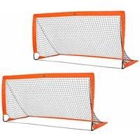 HOMCOM Set of 2 Football Goal Net 6 x 3 ft Foldable Outdoor Sport Training Teens Adults Soccer with Carrying Bag Orange